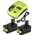 2 Pack For Ryobi 18V P104 6.0Ah Battery & For Ryobi One+ Plus Battery Charger