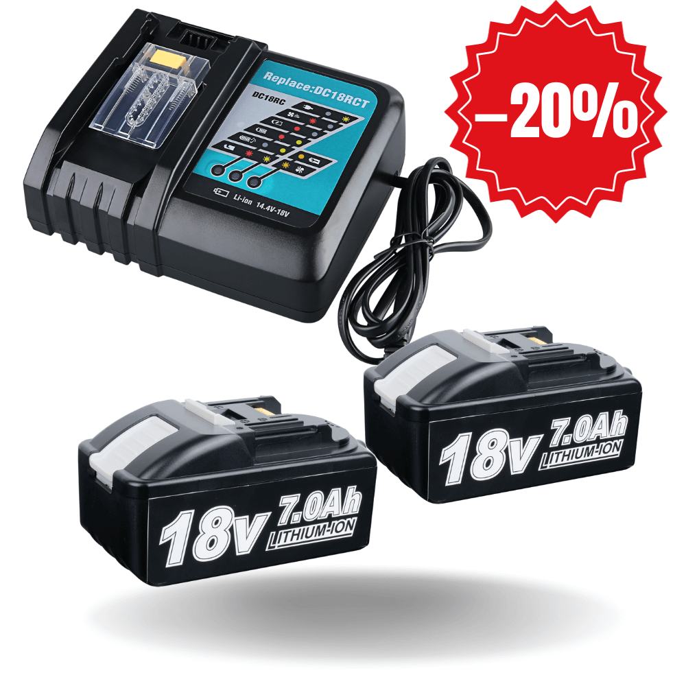 Aeboren FOR MAKITA BL1870 Battery 2 Pack 18V 7000mAh Li-ion With Charger For DC18RC