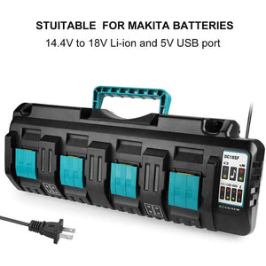 4 Pack For 18V 6.0Ah Makita BL1860B Battery Replacement & 4-Port 18V Lithium-Ion Charger DC18SF