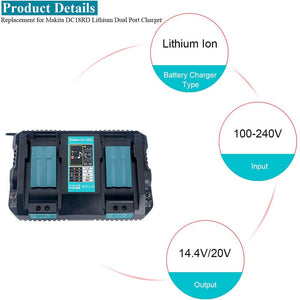 For Makita 18V DC18RD Rapid Charger | Dual Port Lithium-Ion Battery Charger