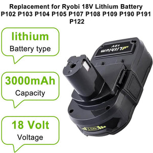 For Ryobi 18V Battery Replacement | P102 P108 3.0Ah Li-ion Battery 2 Pack