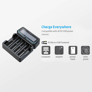 Vanon X4 18650 li ion battery smart charger with power bank function LCD charger