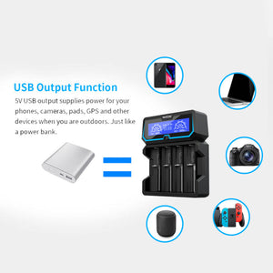 Vanon X4 18650 li ion battery smart charger with power bank function LCD charger