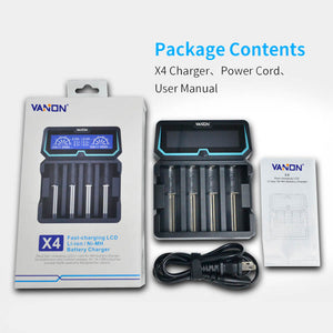 Vanon X4 18650 li ion battery smart charger with power bank function LCD charger