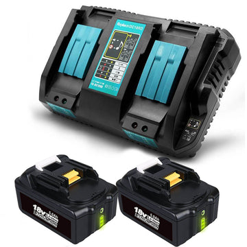 MAKITA 198077-8 Set of 2 batteries 18V 6,0Ah and double quick charger - in  case