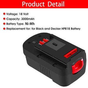For Black & Decker 18V Battery Replacement | HPB18 3.0Ah Ni-MH Firestorm Battery 2 Pack