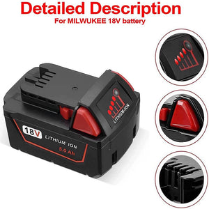 For Milwaukee M18 18V 5.0Ah Battery Replacement  | 5.0Ah Li-ion Battery 2 Pack