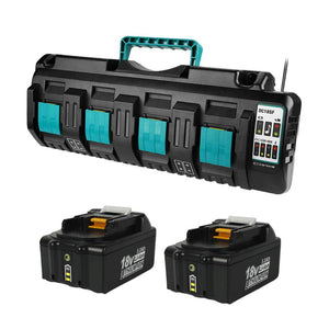 2 Pack For 18V 5.0Ah Makita BL1850B Battery Replacement & 4-Port 18V Lithium-Ion Charger DC18SF