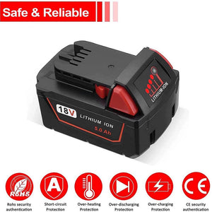 For Milwaukee M18 18V 5.0Ah Battery Replacement | 5.0Ah Li-ion Battery 4 Pack