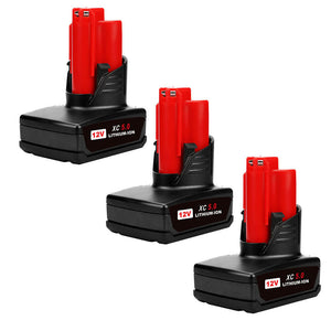 For Milwaukee M12 12V Battery Replacement | 5.0Ah Li-ion Battery 3 Pack