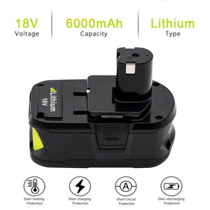 2 Pack For Ryobi 18V P104 6.0Ah Battery & For Ryobi One Plus Battery Charger