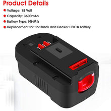 For 18V Black & Decker Battery Replacement | HPB18 3600mAh Ni-MH Battery