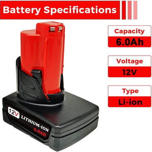 For Milwaukee M12 Battery Replacement | Milwaukee 12V 6.0Ah Li-ion Battery 3 Pack