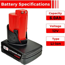For Milwaukee 12V Battery Replacement | M12 6.0Ah Li-ion Battery