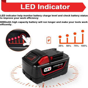 2 Pack For Milwaukee 18V M18 6.0Ah Li-ion Battery Replacement & For Milwaukee 12V-18V Lithium Battery Charger