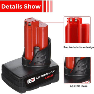 For Milwaukee M12 Battery Replacement | Milwaukee 12V 6.0Ah Li-ion Battery 3 Pack