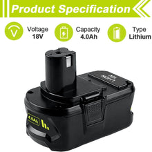 For 18V Ryobi Battery Replacement |  P108 P104 4000mAh Li-ion Battery