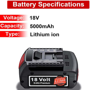 2 Pack For 18V 5.0Ah Bosch BAT610G Battery Replacement & For Bosch 14.4V -18V Lithium Ion Battery Charger AL1820CV