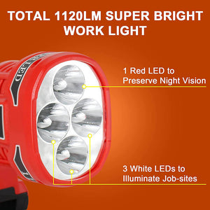12W 1120LM LED Work Light Powered by Milwaukee M18 Lithium Ion Batteries, Jobsite Spotlight Flashlight with 110 Degree Pivoting Head