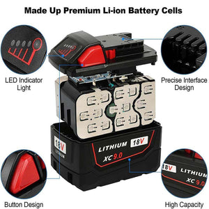 For Milwaukee M18 18V XC 9.0Ah Battery Replacement Li-Ion