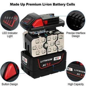 For Milwaukee M18 XC 9.0Ah Battery Replacement Li-Ion 2 Pack