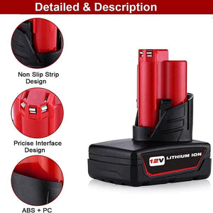 For Milwaukee M12 12V Battery Replacement | 5.0Ah Li-ion Battery 4 Pack