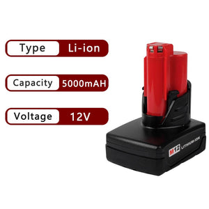 For Milwaukee M12 12V Battery Replacement | 5.0Ah Li-ion Battery 2 Pack