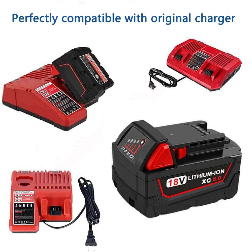 For Milwaukee M18 6.0Ah Battery Replacement Li-ion Battery 4 Pack