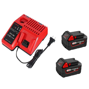 2 Pack For Milwaukee 18V M18 6.0Ah Li-ion Battery Replacement & For Milwaukee 12V-18V Lithium Battery Charger