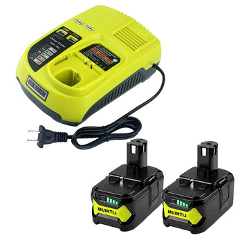 2 Pack For Ryobi 18V P104 5.0Ah  Battery & For Ryobi One Plus Battery Charger